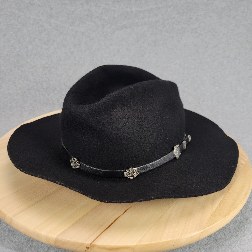 Harley-Davidson‎ Western Hat Mens Medium Black Wool Leather Band Studs WPL 4384